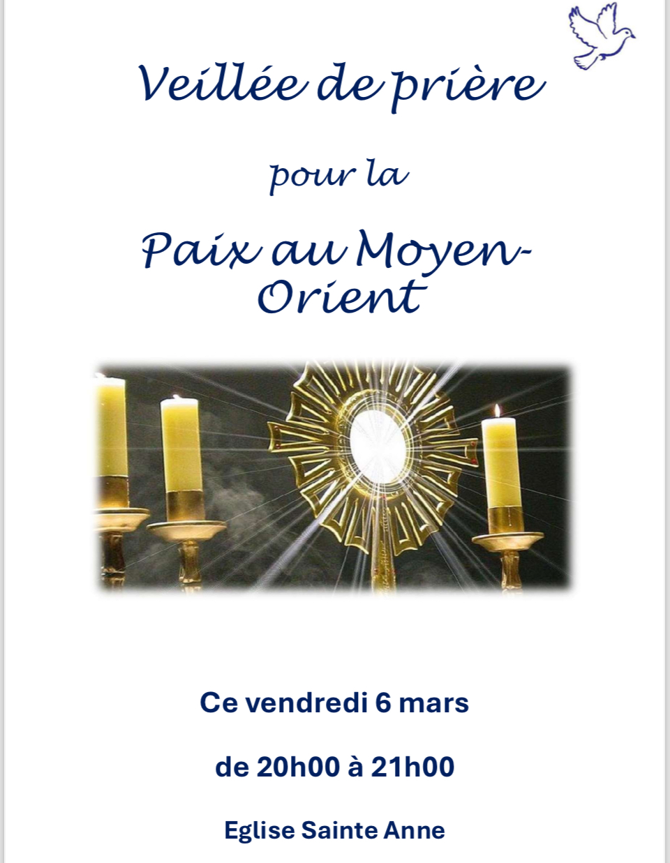Vendredi 6 Mars 20-21h a Ste Anne- Veillee de priere